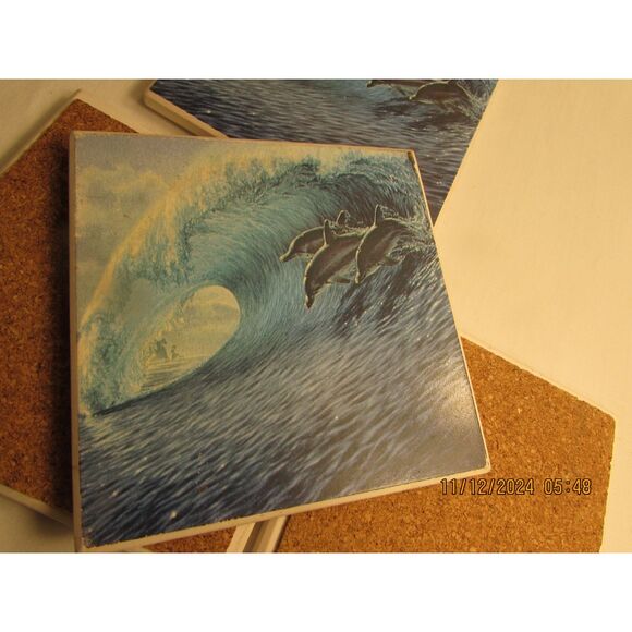 Ceramic California dolphin coasters set of 4 wave vintage sealife ocean - Picture 8 of 10